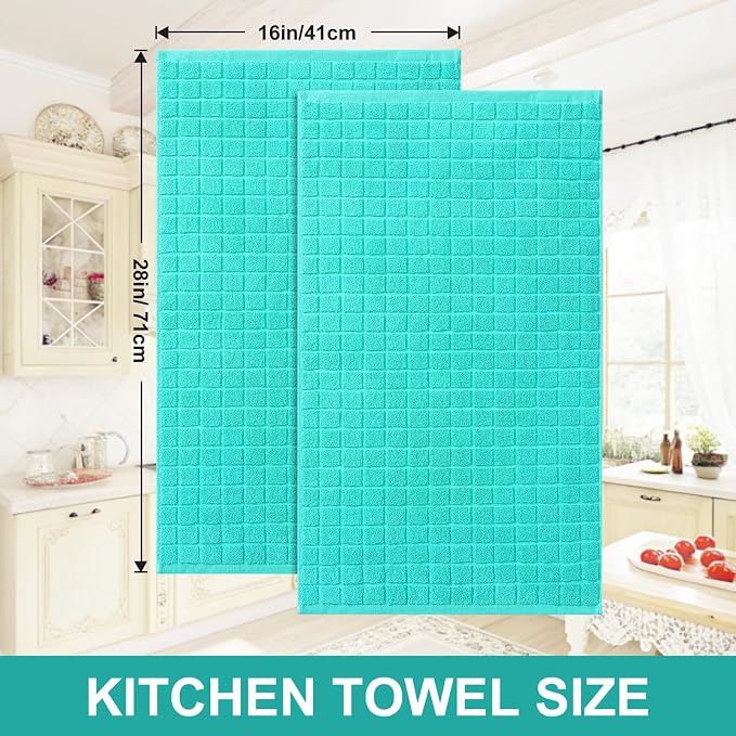 Homaxy Premium Ring Spun Cotton 390 GSM Kitchen Towels, 6 Pack, Aqua | 16" x 28" Large Dish Towels, Super Absorbent Terry Hand Towels, Soft Tea Towels with Hanging Loops - Image 5