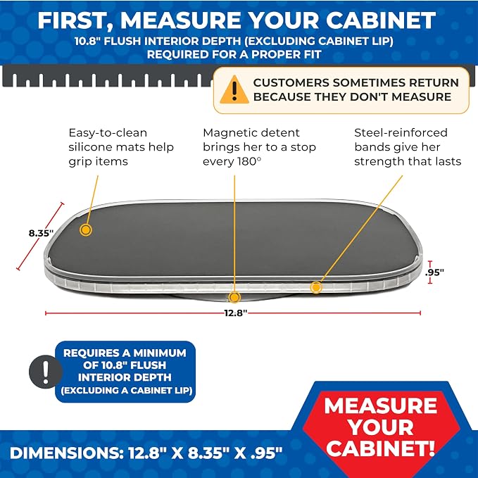 Organizer for Cabinet Steel-Reinforced 1-Tier Rotating Kitchen Organizer – Rectangular Turntable for Kitchen Cabinets – Holds Up to 30 lbs with Non-Slip Mat for Refrigerator Storage - Image 3