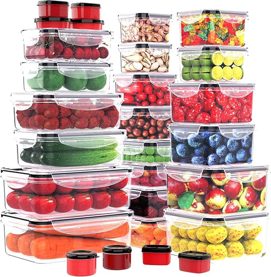 56 PCS Food Storage Containers with Lids Airtight (28 Boxes - 28 Lids) | Plastic Container for Pantry Stackable Kitchen Organization-Microwave Dishwasher,Freezer Safe 100% Leak Proof by RockBerry