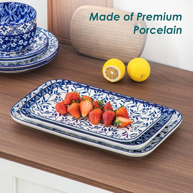 vancasso Serving Platters Set of 3, 16"/14"/12" Inch Rectangular Trays + Ceramic Mixing Bowls with Lids Set of 4,Ceramic Serving Bowls,Nesting Bowls for Food Storage - Image 3