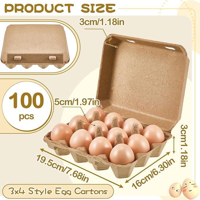 Rtteri 100 Pcs Egg Cartons Bulk 3x4 Style Egg Storage Containers Holder for Fresh Duck Quail Storage Kitchen Family Farmhouse (Natural Color) - Image 3