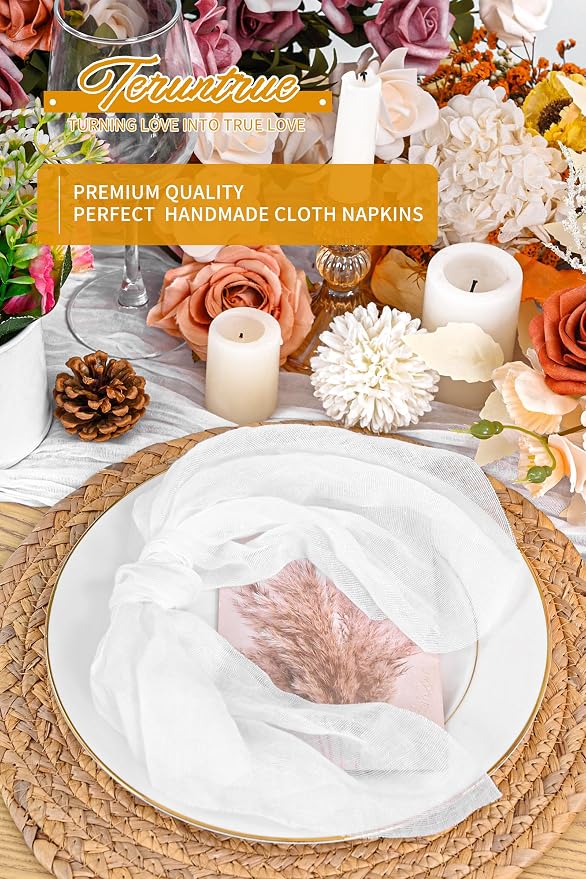100 Pieces Cloth Napkins White Dinner Cheesecloth Napkins for Wedding,Wrinkled Cloth Napkins Bulk for Home Party Rustic Table Decoration, 17 x 17 Inch - Image 6