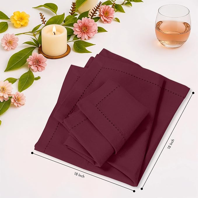 Ruvanti Cloth Napkins Set of 12, 100% Cotton High GSM 18x18 Inches, Hem Stitched Corners, Soft, Washable, Highly Durable & Absorbent, Perfect for Parties, Christmas, Thanksgiving Dinners – Burgundy - Image 7