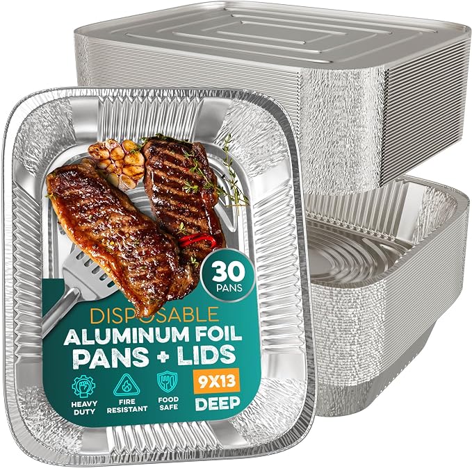 Aluminum Pans With Lids 9x13 [30 Sets] Aluminum Foil Pans Trays With Lids - Half Size Tin Foil Disposable Pans For Baking, Roasting, Cake Serving Dishes, Catering Supplies, Steam Table Chafing - Image 2