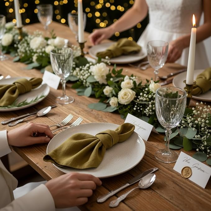 Linen Napkins –100% French Flax – Stonewashed Pure Linen Cloth Napkins - Size 18 Inch x 18 Inch – Set of 4 (Olive Green) - Image 6