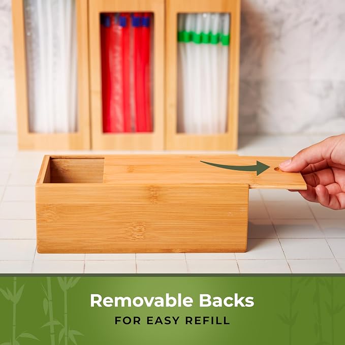 Bamboo Storage Bag Organizer for Drawer, 4 Blocks – Plastic Bag Organizer | Modular Kitchen Organization, Quick Refill – Fits Gallon, Quart, Sandwich & Snack Size Bags - Image 6