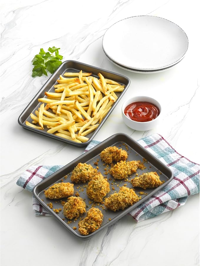 GoodCook Everyday Toaster Oven Mini Baking Sheets Set of 2 Set of 2 Heavy-Gauge Steel Baking Pans with Scratch-Resistant Nonstick, 9 x 6.2-Inch, Gray - Image 6