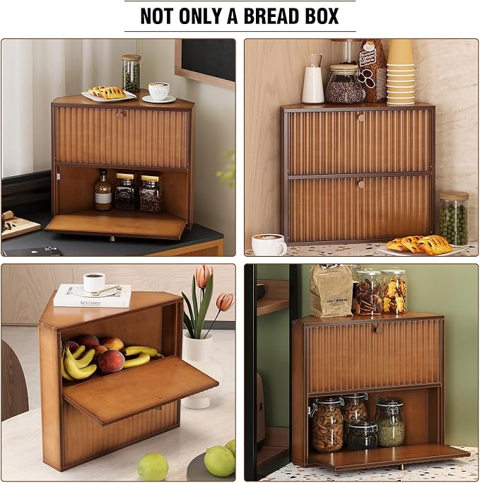 Trironsun Corner Bread Box for Kitchen Countertop Bamboo Two Layer Large Capacity Bread Storage Bin Vintage Storage for Homemade Bread (Brown) - Image 8