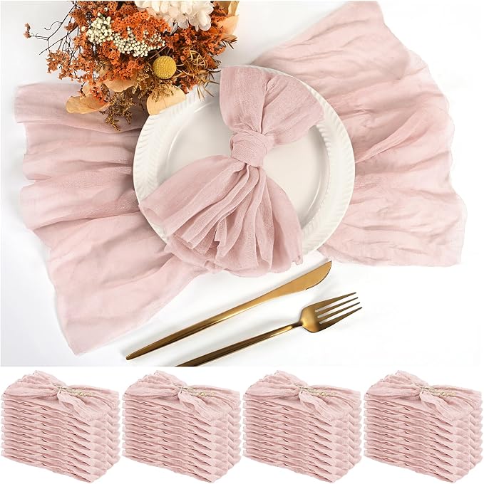 Teruntrue 30 Pack Pink Cloth Napkins Cheesecloth Napkins Set of 30 Gauze Napkins Bulk Washable Boho Dinner Table Napkins Wedding Party Baby Shower Birthday Party Decorations，20 x 20 Inch by Teruntrue