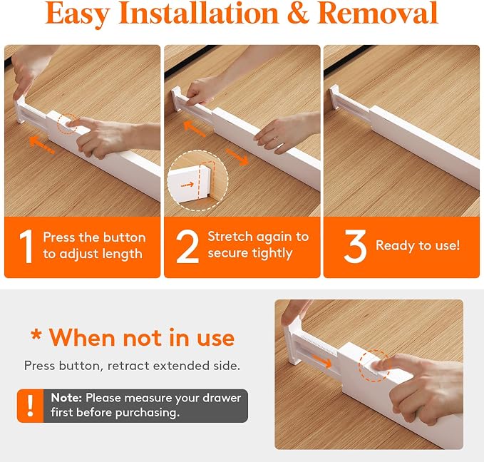 Lifewit 2.36" Upgrade Kitchen Drawer Dividers, Adjustable Drawer Organizer | 12 Pack 16"-22" Expandable White Drawer Separator for Clothes/Utensils, Dresser/Cabinet/Closet/Nursery Organization & Storage - Image 5