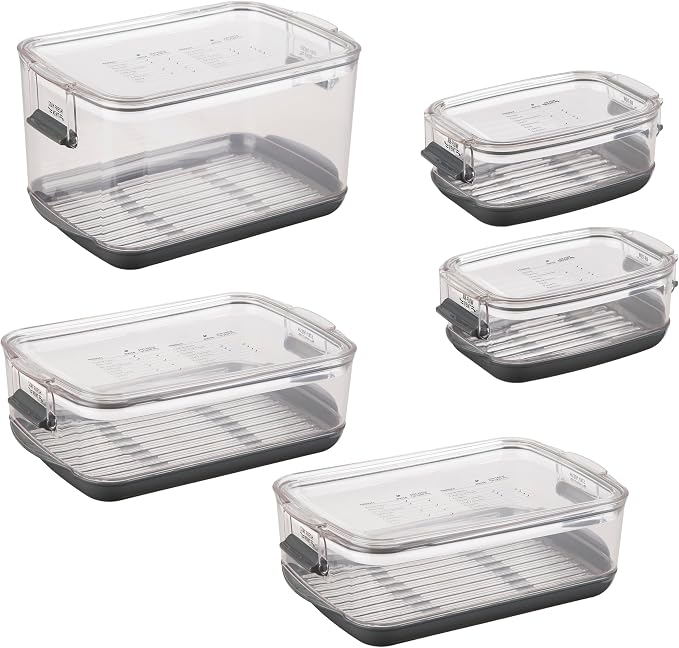 Progressive International Prepworks ProKeeper Food Fresh Produce Storage Container Set, 5- Piece, Clear Containers with Gray Sealed Tight Lids - Image 3