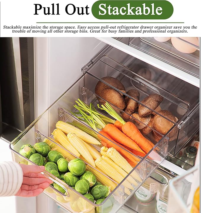bealy 3 Pack Fridge Organizer and Storage,Clear Storge Bins with Pull-out Drawer, Fridge Drawers Clear Stackable Storage Drawer Containers for Freezer, Refrigerator, Pantry, Kitchen - Image 3