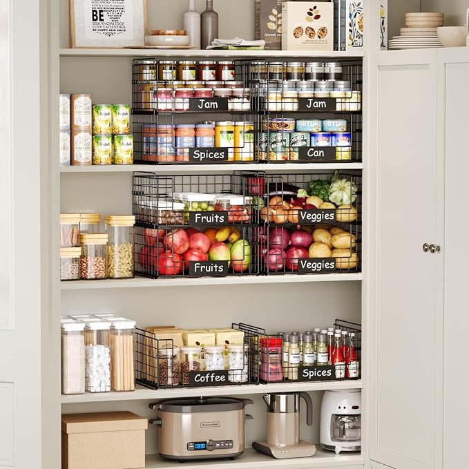 3 Pack XXL Stackable Wire Baskets with Handles & Name Plates | Pantry Organizers and Storage, Snack Organizer & Vegetable Basket & Metal Pantry Bin, Large Capacity, Durable and Sturdy - Image 5