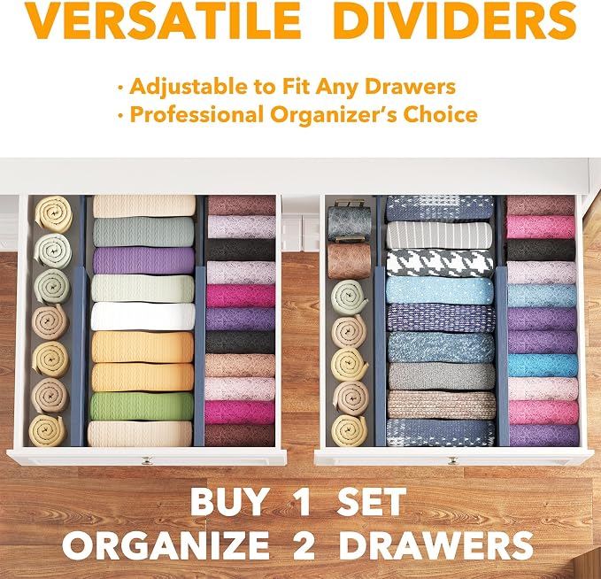 SpaceAid Bamboo 4 Pack Dresser Drawer Dividers, 4.65“ High Adjustable 12.5“-17” Drawer Organizers, Expandable Organization for Clothing, Clothes, Dressers, Navy Blue - Image 5