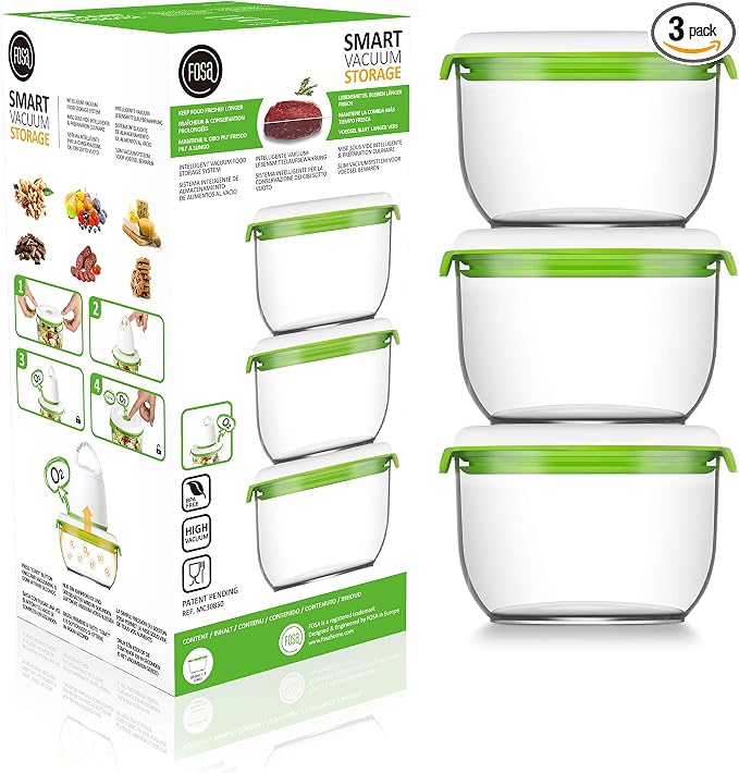 FOSA Food Containers for Vacuum Seal 3 Pack - 28oz Reusable Medium Vacuum Sealer Containers - Food Vacuum Sealer Set (Vacuum Pump Not Included) by FOSA