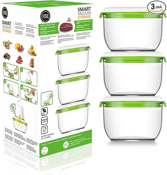 FOSA Food Containers for Vacuum Seal 3 Pack - 28oz Reusable Medium Vacuum Sealer Containers - Food Vacuum Sealer Set (Vacuum Pump Not Included) by FOSA