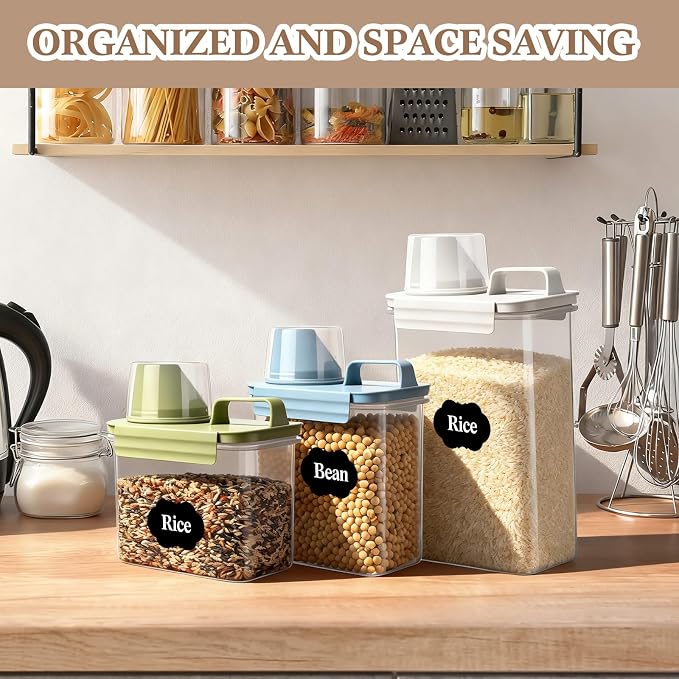 LemonRoad 6 Pcs Cereal Container Organizer Sets, 1.3L & 1.8L & 2.5L, Airtight Plastic Kitchen Organizer Bin with Lids, Dry Food Storage for Pet Food, Rice, Oatmeal, Sugar Dispenser - Image 5