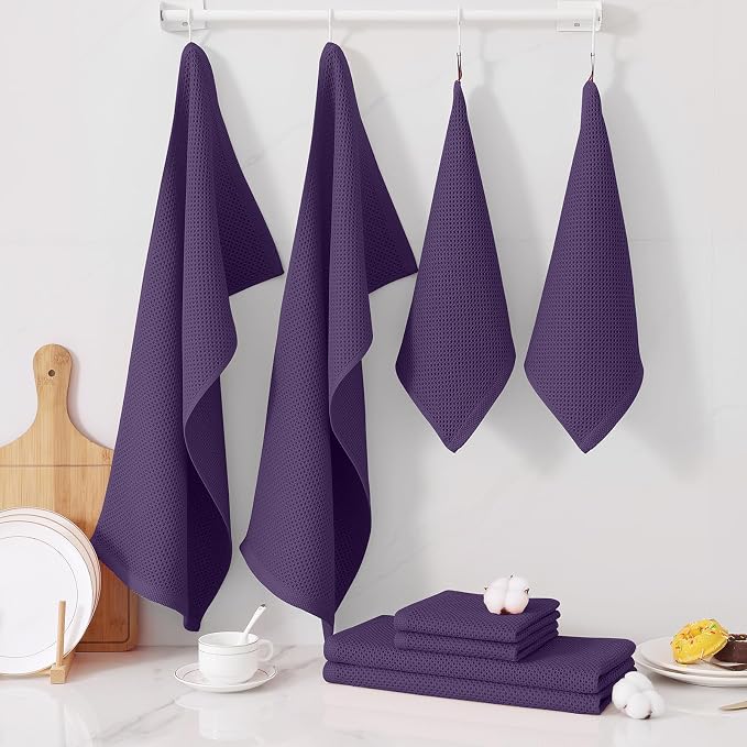 Homaxy 8 Pack 100% Cotton Kitchen Towels and Dishcloths Set, Eggplant | 12 x 12 Inches and 13 x 28 Inches Kitchen Towels Set, Ultra Soft Absorbent Dish Cloths for Washing Dishes - Image 7