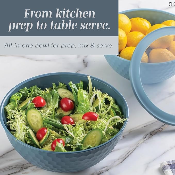 COOK WITH COLOR Mixing Bowls with Lids - 12 Piece Plastic Nesting Bowls Set includes 6 Prep Bowls and 6 Lids, Microwave Safe Mixing Bowl Set, Blue Embossed - Image 4