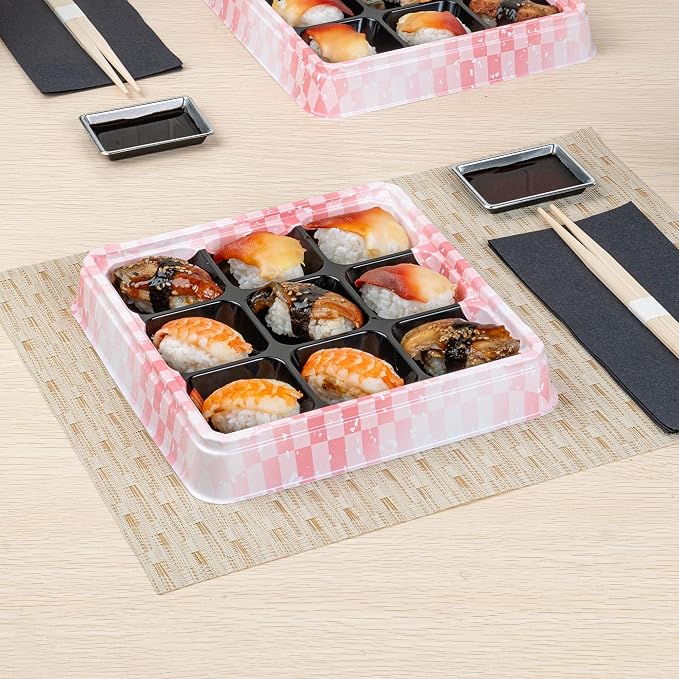 Restaurantware-Bento Tek 16.9 Ounce Meal Prep Containers, 100 Disposable To Go Food Boxes - Lids Sold Separately, 9 Compartments, Pink And Black Plastic Bento Lunch Boxes, Freezable, For Take Out - Image 2