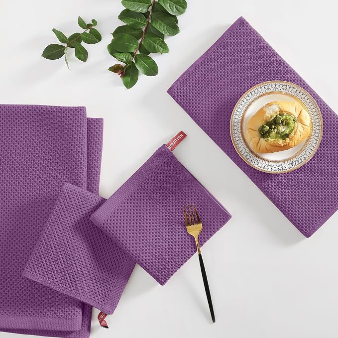 Homaxy 8 Pack 100% Cotton Kitchen Towels and Dishcloths Set, Purple | 12 x 12 Inches and 13 x 28 Inches Kitchen Towels Set, Ultra Soft Absorbent Dish Cloths for Washing Dishes - Image 6