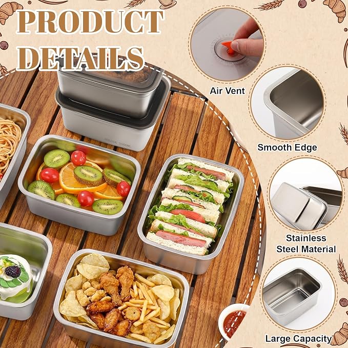 12 Pcs 101oz Stainless Steel Food Storage Containers with Leak-proof Lid, Large Reusable Metal Meal Prep Container Stackable BPA free Marinating Box, Kitchen Fridge Freezer Dishwasher Safe - Image 3