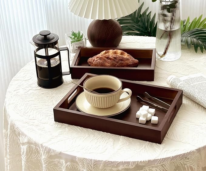 Serving Tray with Handles - 11.4x7.8 Inch Rectangular Bamboo Tray | Multi-Purpose Decorative & Food Tray for Organizing, Serving and Entertaining for Kitchen, Coffee Table & Ottoman - Image 2