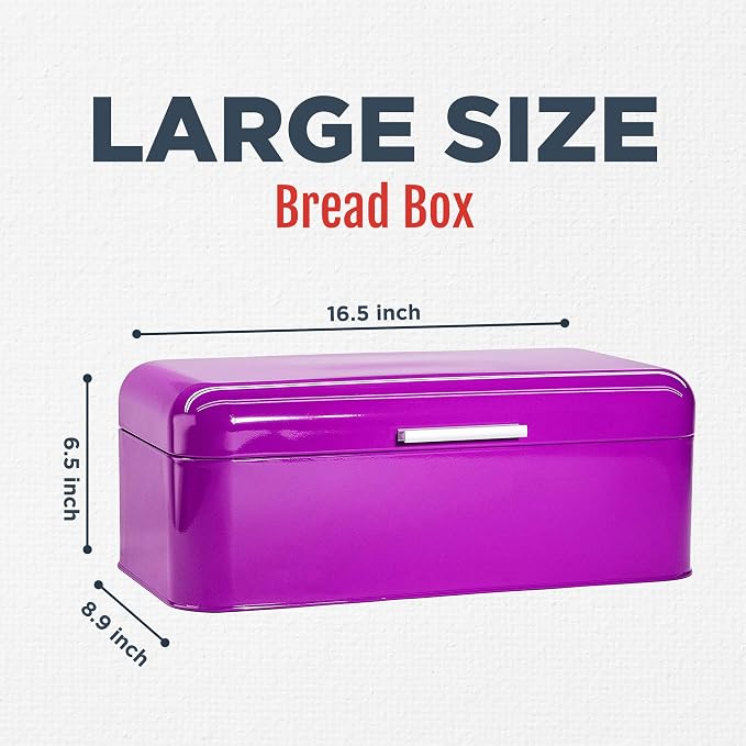 Culinary Couture Extra Large Purple Bread Box for Kitchen Countertop - Holds 2 Bread Loaves! - 16.5" x 9" x 6.5" - Stainless Steel Vintage Bread Boxes for Kitchen Counters - Bonus Recipe Ebook - Image 2