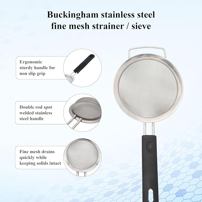 Buckingham Stainless Steel Fine Mesh Sieve Strainer Rust-Free, Durable Strainers (14cm) - Image 2