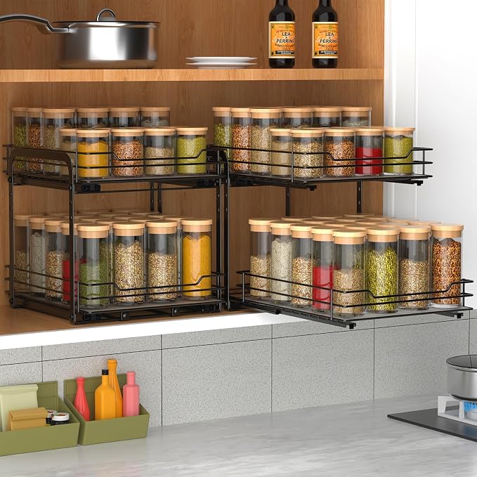 BOIVSHI 2-Tier Spice Rack, Pull Out Cabinet Organizer Spice Racks Height Adjustable Heavy Duty Metal Basket for Inside Cabinets & Pantry Closet(9.5''Wx10.5''Dx9.5''H) - Image 6