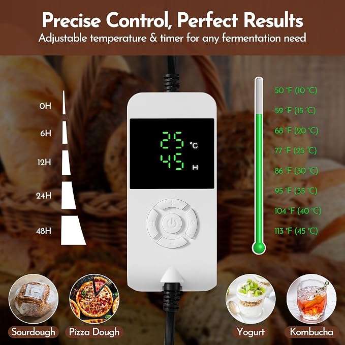Bread Proofing Box 40 x 30 x 25cm Sourdough Box with Temperature Control, 7Ft Cord, Timer – 3 Heating Layer Sides Sourdough Baking Supplies for Beginners, Pros – US Standard Plug - Image 7