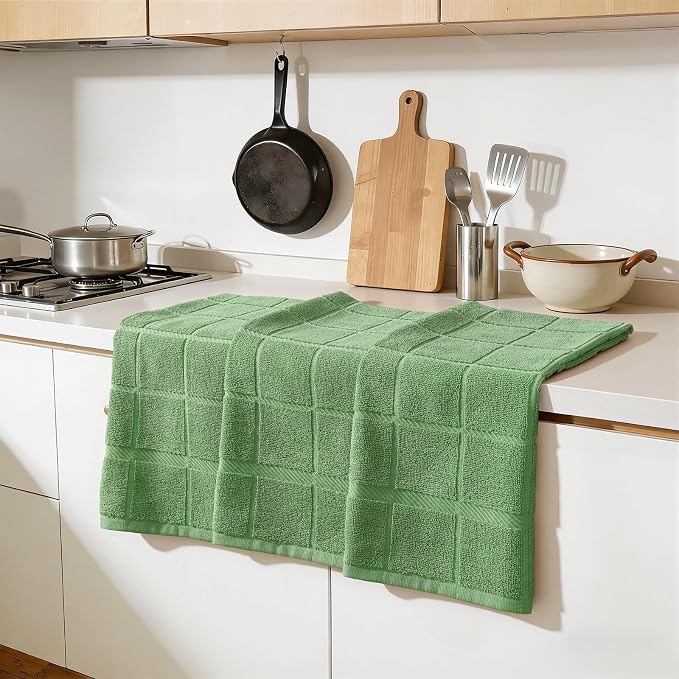 Homaxy 100% Cotton Kitchen Towels 18"x28", 8 Pack Dish Towels, Grass Green | Large 380 GSM Soft and Absorbent Kitchen Hand Towels with Terry Grid Design, Utility Tea Towel Set with Hanging Loop - Image 6