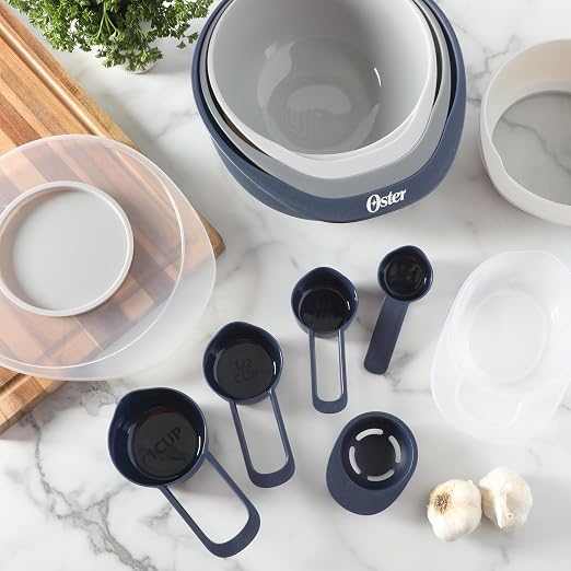 Oster 12 Piece Nesting Mixing Bowl Set, 3 Bowls with Lids & 6 Measuring Cups, Non-Slip Bases, Pour Spouts, Space-Saving Kitchen Prep Set, Dishwasher Safe - Image 4