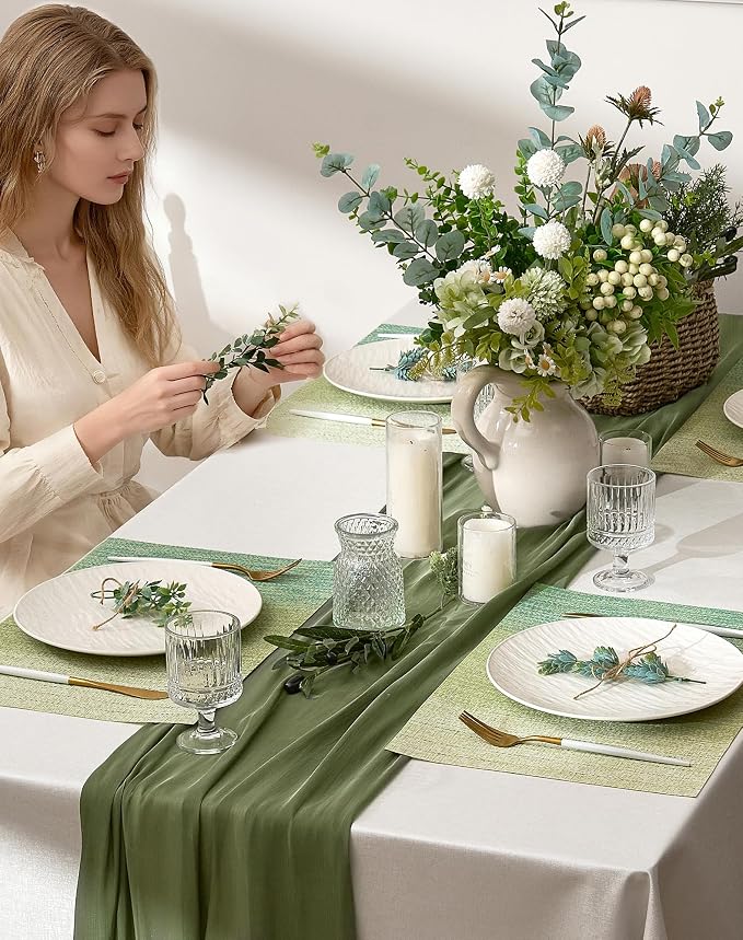 Leetaltree Gradient Green Woven Placemats Set of 24 - Heat Resistant Non-Slip Place mats for Dining Table, Washable Durable PVC Vinyl Woven Table Mats(Gradient Green, 24) - Image 3