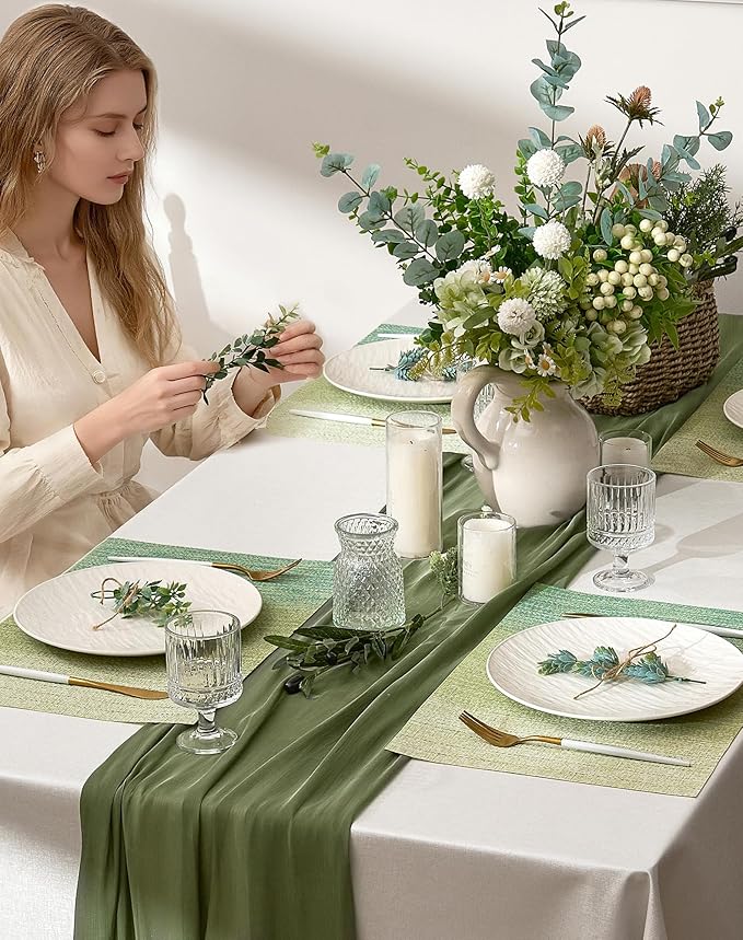 Leetaltree Gradient Green Woven Placemats Set of 6 - Heat Resistant Non-Slip Place mats for Dining Table, Washable Durable PVC Vinyl Woven Table Mats(Gradient Green, 6) - Image 3
