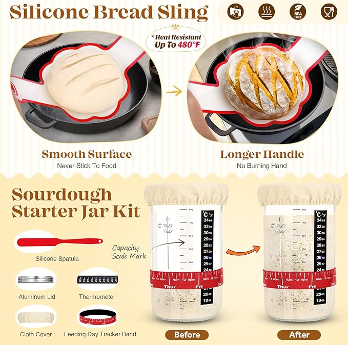 Sourdough Starter Kit, Sourdough Bread Baking Supplies, Sourdough Kit Home and Kitchen, Sour Dough Starter Kits, Sourdough Jar, Bread Proofing Basket, Sourdough Bread Basket, Sour Dough Kit Tools - Image 5