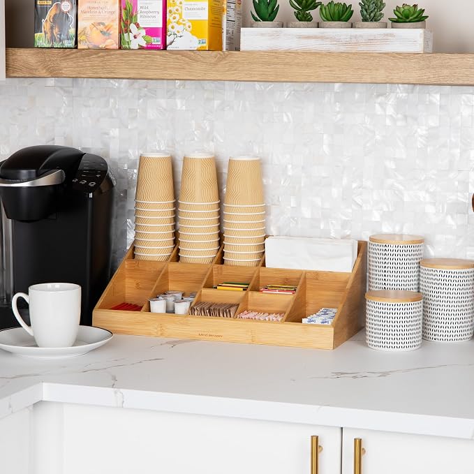 Mind Reader Cup and Condiment Station, Countertop Org, Coffee Bar, Rayon from Bamboo Cup, 18.125"L x 9.5"W x 6.5"H, Brown - Image 2