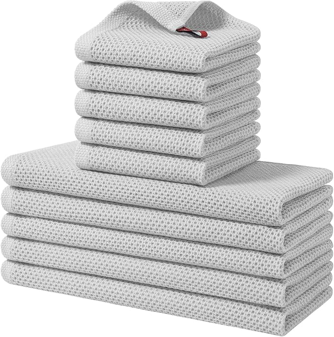 Homaxy 10 Pack 100% Cotton Kitchen Towels and Dishcloths Set, Light Gray | 12 x 12 Inches and 13 x 28 Inches Kitchen Towels Set, Ultra Soft Absorbent Dish Cloths for Washing Dishes by Homaxy