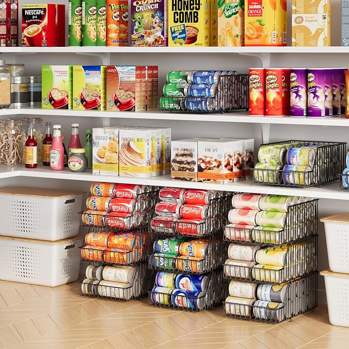 3 Pack Can Storage Organizer For Pantry,Stackble Widen Can Holder Rack With 3 Adjustable Dividers, Can Dispensers For Soup Soda Canned Food Water Bottle, Pop Drink Organizers for Cabinet Shelf - Image 2