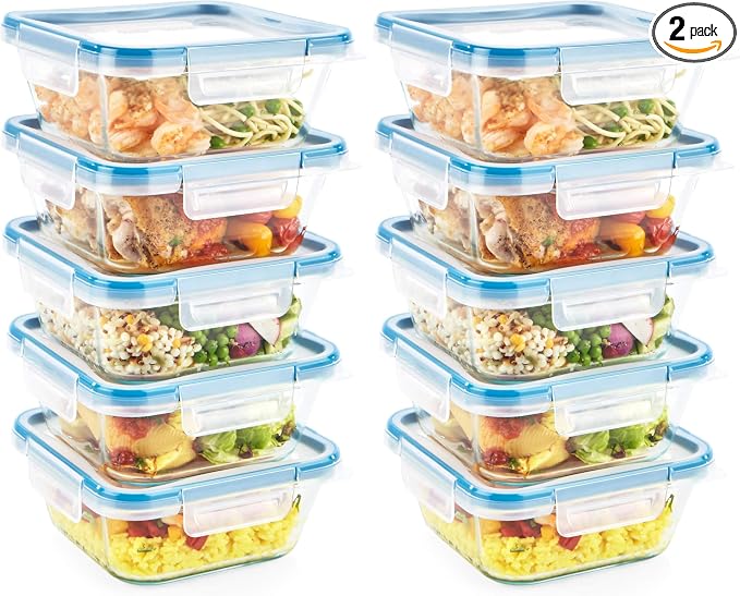 Snapware Total Solutions (10-Pack, 4 Cup) Glass Food Storage Containers Set, Airtight & Leakproof Locking BPA-Free Lids, Freezer Dishwasher Microwave Safe by Snapware