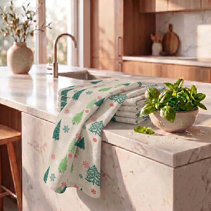 Urban Villa Kitchen Towels Cotton Dish Towels 20”x30” (Set of 6) Grn Tree Print - Image 6