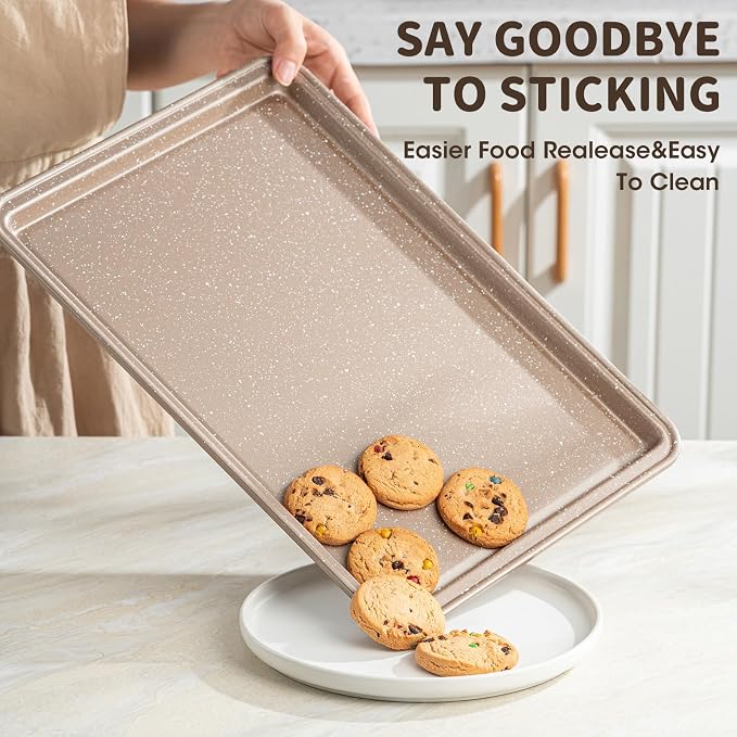 Terlulu 10-Piece Baking Pans Set, Bakeware Sets Nonstick, Baking Set for Oven Cooking, Stackable Carbon Steel Pans Include Cookie Sheets, Muffin Pan, Cake Pan, Pizza Pan, Loaf Pan, Roasting Pan, Gold - Image 4
