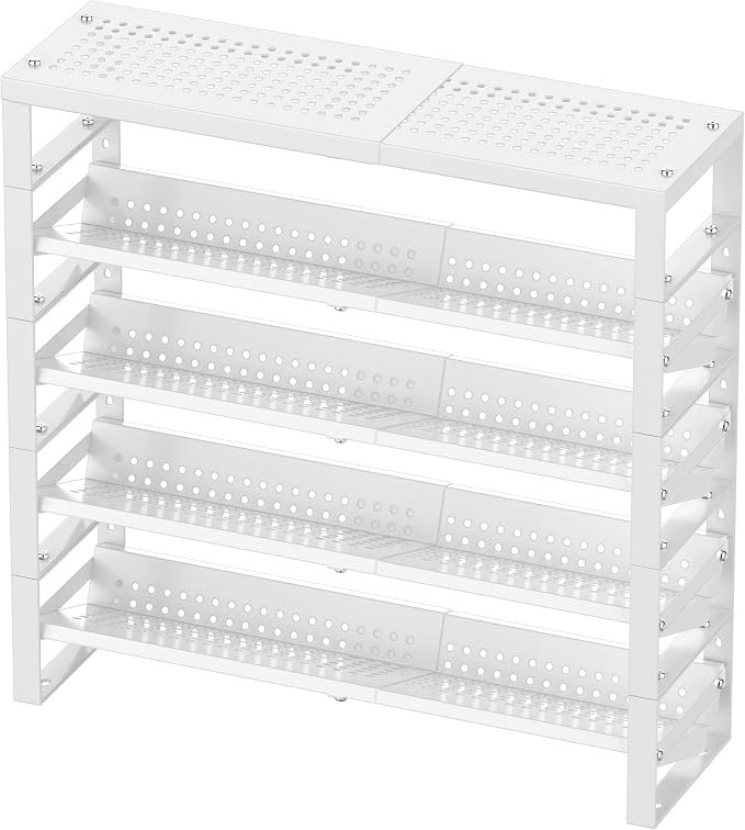 Jojocross Expandable, Stackable, Adjustable Spice Rack kitchen Organizer,Metal Pantry Storage Shelves - Multi-Tier Shelf for Cabinet, Countertop, Pantries, Cupboard or Wall Mount,White by JOJOCROSSHIGHQUALITYLIFE