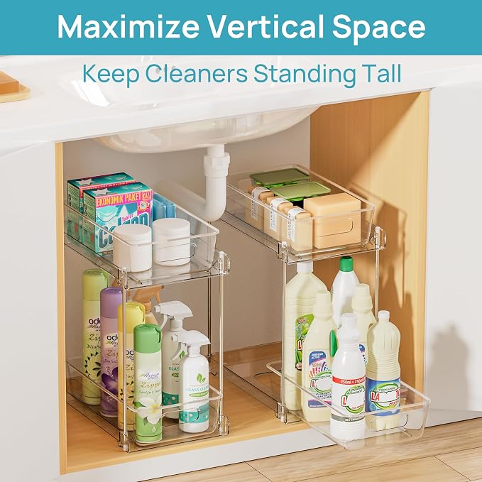 Vtopmart 4 Pack Taller Pull Out Bathroom Under Sink Organizer (S-Higher) | Slide-out drawers, Multi-purpose storage, Clear visibility, Easy Set-up - Image 5