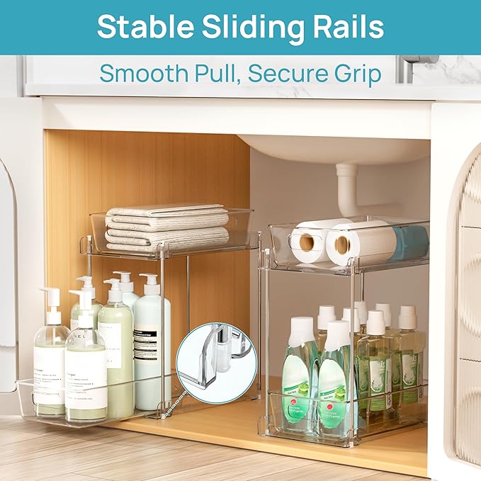 Vtopmart 2 Pack Taller Pull Out Bathroom Under Sink Organizer (S-Higher) | Slide-out drawers, Multi-purpose storage, Clear visibility, Easy Set-up - Image 4