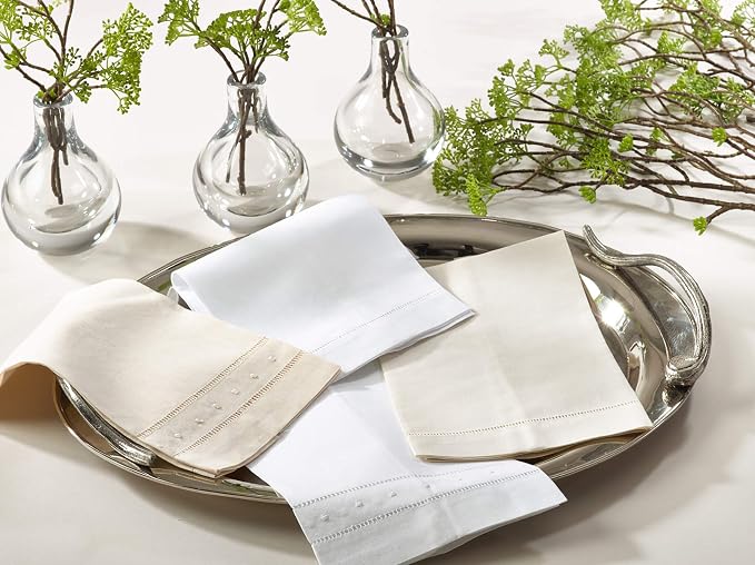 SARO LIFESTYLE Hemstitched Guest Towels (Set of 12) - Linen Blend Cloth Guest Napkins for Weddings, Cocktail Parties, Holiday Entertaining & Table Decor, 14" x 22", White - Image 2