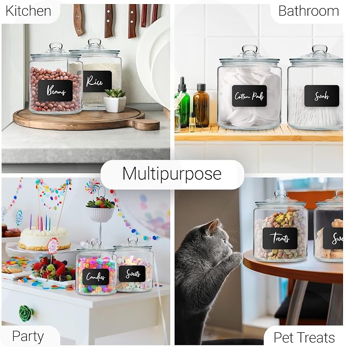 Le’raze 3pc Canister Sets for Kitchen Counter + Labels & Marker - Glass Cookie Jars with Airtight Lids - Food Storage Containers with Lids Airtight for Pantry - Flour, Sugar, Coffee, Christmas gift. - Image 3