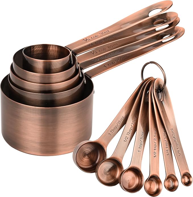 Measuring Cups and Spoons Set, Copper Measuring Cups and Spoons Set for Kitchen & Baking, Stainless Steel 5 Measure Cups & 6 Spoons for Drying&Liquid, US & Metric Measuing Tool by Viwehots