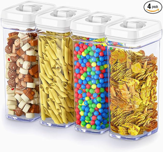 DWËLLZA KITCHEN Airtight Food Storage Containers with White Lids 1.7L - 4 Pc Air Tight Pantry Storage Containers Clear Kitchen Organization and Storage Set BPA-Free - Keeps your Food Fresh & Dry by DW%C3%8BLLZAKITCHEN