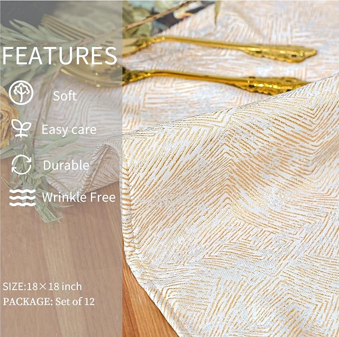 Cloth Napkins Set of 12, Dinner Napkins Washable Soft Durable, Cotton Polyester Blend Yarn-Dyed Jacquard Napkin for Dining, Parties, Weddings, Holiday, 18x18 Inch - Beige - Image 4
